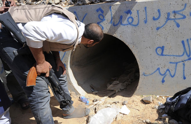 A large concrete pipe where Colonel Gaddafi was allegedly captured (Pic: Getty Images)