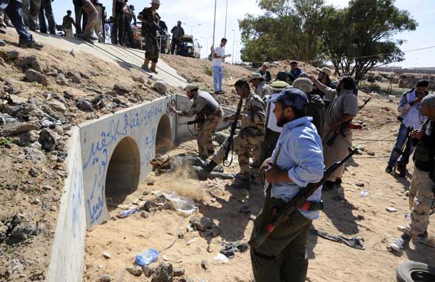 A large concrete pipe where Colonel Gaddafi was allegedly captured (Pic: Getty Images)